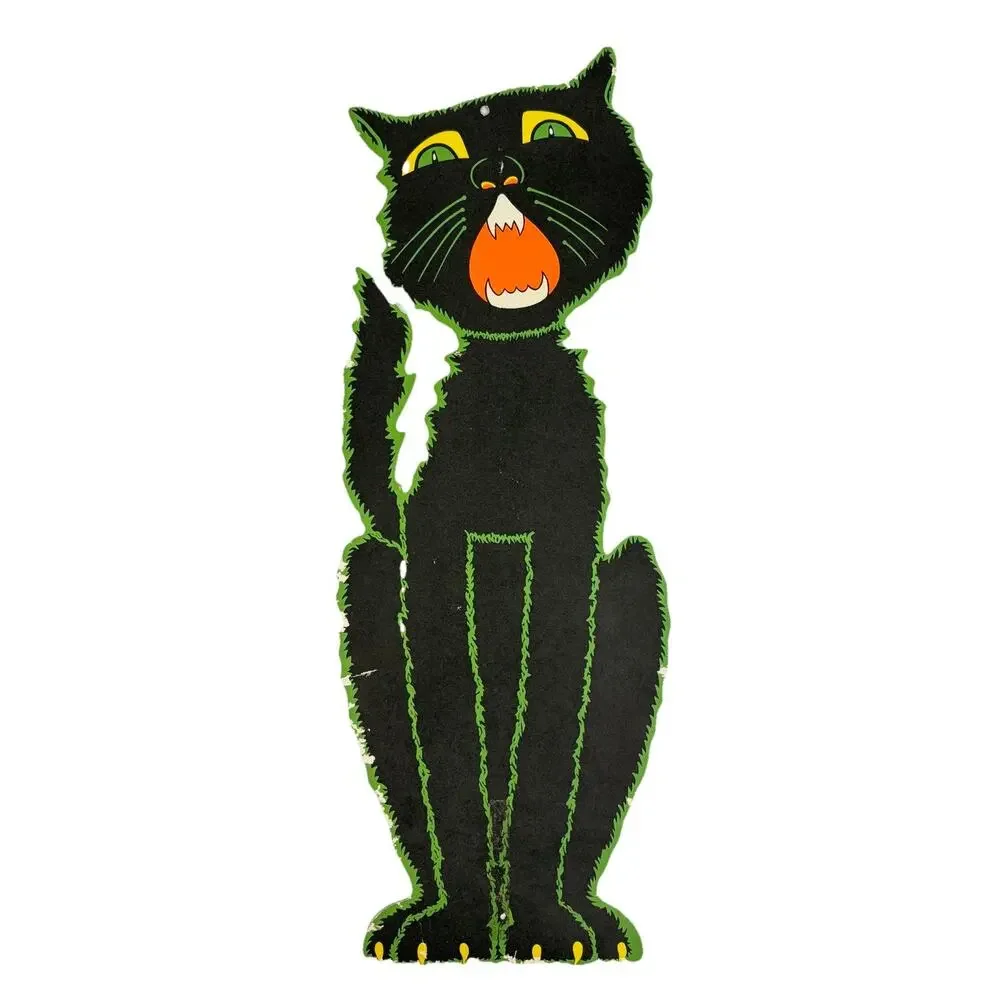 Vintage BEISTLE Halloween Yowling Hissing BLACK CAT Die Cut Double Sided 23”